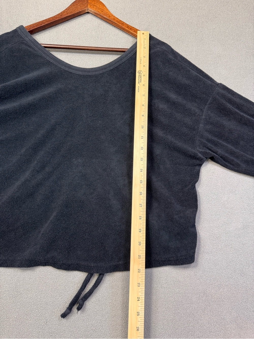 Aerie Black V-Neck Terry Cloth Ruched Front Drawstring Adjustable Sweater Top, M - Picture 8 of 9